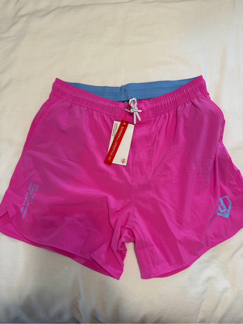 Men's Athletic Swim Shorts in Bright Pink with Contrast Waistband